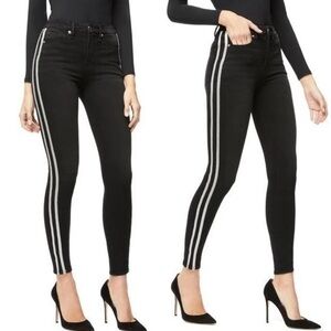 Good American Good Legs Athletic Stripe Black Skinny Jeans NWT